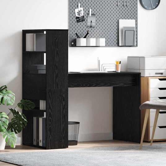 skrivebord med oppbevaring svart eik 113x54x120 cm konstruert tre