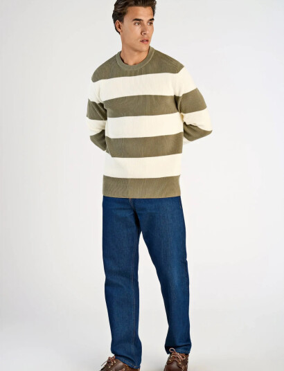 Lindbergh Rib Knitted Block Stripe O Neck Kni Cream M