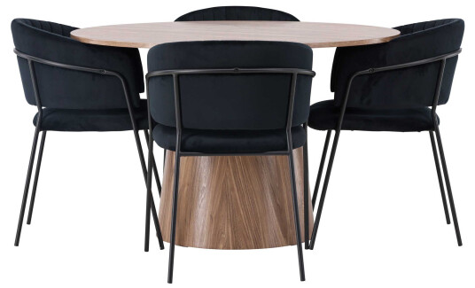 Venture Design Lanzo & Selma spisegruppe Svart/natur 4 stoler & bord 120 cm