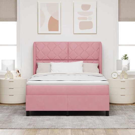 Box Spring Seng med Madrass Rosa 140x190 cm Fløyel