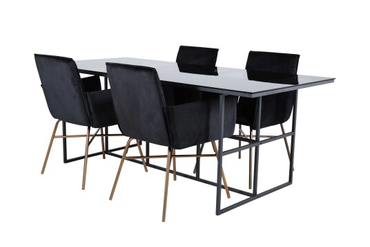 Venture Design Leif & Petra spisegruppe Svart/svart 4 stoler & bord 200 x 90 cm
