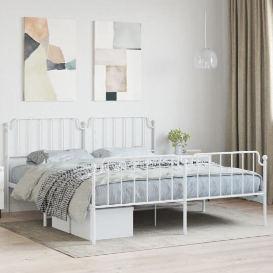 vidaXL Sengeramme i metall med hode- og fotgavl hvit 183x213 cm 8721012212688