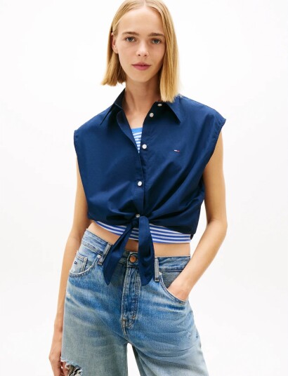 Tommy Jeans Tjw Tie Front Poplin Shirt Navy XL