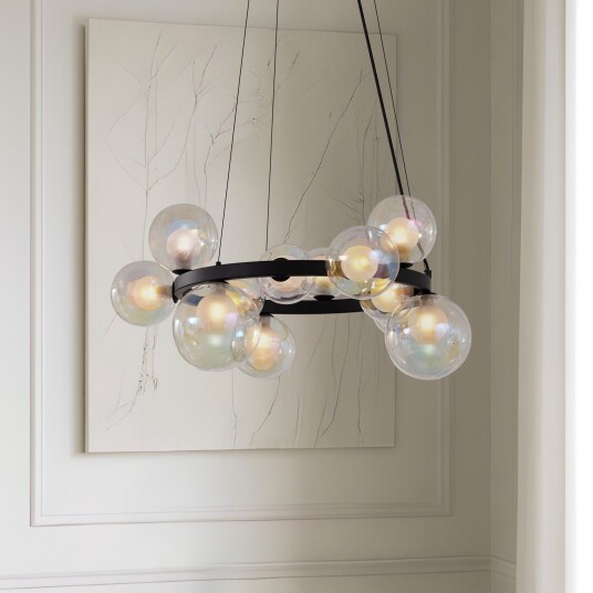 Lucande Marvi hengelampe Ø 68 cm svart glass metall   Stue 14.7 Svart