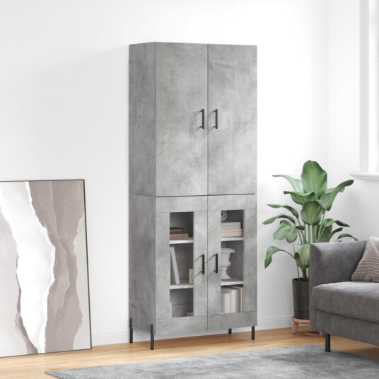vidaXL Highboard betong grå 69,5x34x180 cm konstruert tre 8720845409920