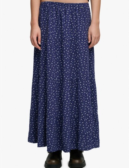Superdry Woven Tiered Maxi Skirt   Navy   10