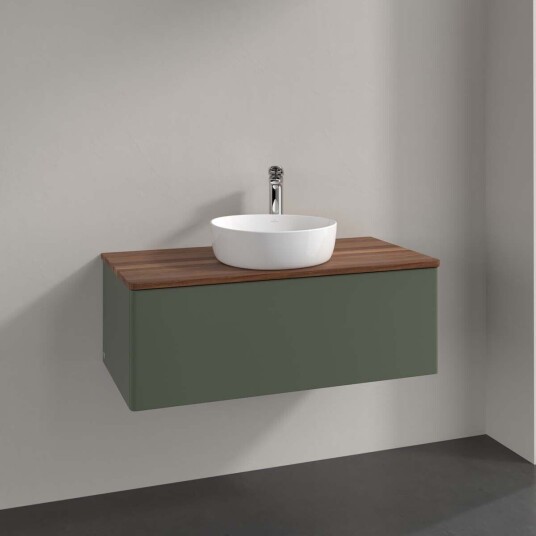 Villeroy & Boch Antao Servantskap med 1 skuff 100x50x36 cm u/lys Grønn Matt/Valnøtt Villeroy & Boch Antao Servantskap med 1 skuff 100x50x36 cm u/lys Grønn Matt/Valnøtt