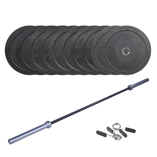 Crossmaxx CF Vektstangsett (150 kg skiver + 15 kg vektstang). Perfekt for crossfit og styrketrening