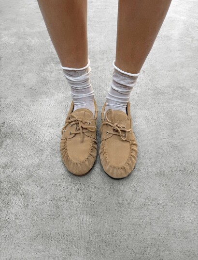ALOHAS Rowan Suede Leather Loafers Beige 36