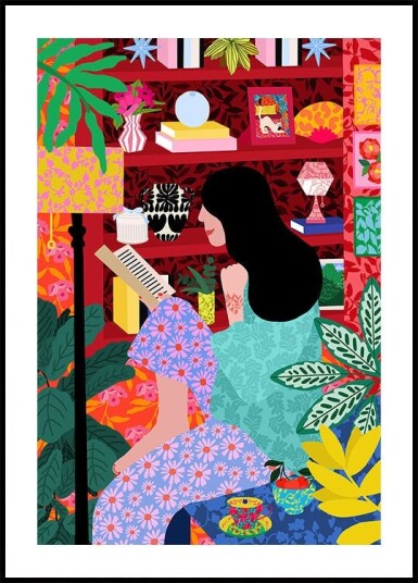 Girl Reading Her Favorite Book Plakat / 100x150cm