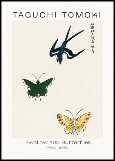 Swallow and Butterflies Taguchi Tomoki 1860–1869 Plakat Plakat / 40x50cm