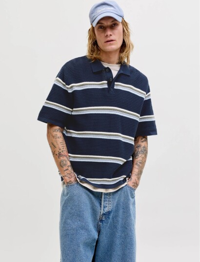 Jack & Jones Jormaine Knit Stripe Polo Sn Navy L