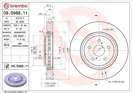 Bremseskive BREMBO 09.D988.11 Bremseskive BREMBO 09.D988.11