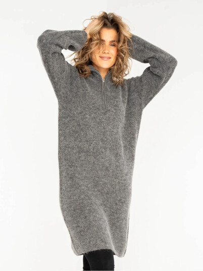 Selected Femme Sia Ras Long Zipper Knit Dress Grå S