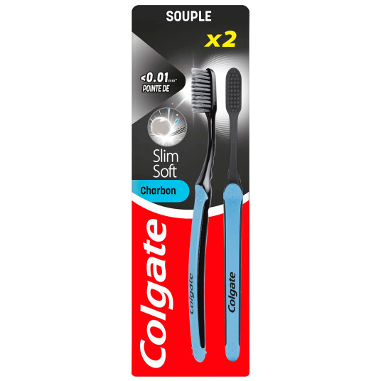 COLGATE Tannbørster 2 stk. Slim Soft Charcoal