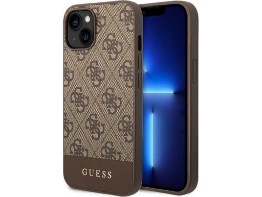 Guess Case For Iphone 14 6,1&Amp Amp Quot  Guhcp14sg4glbr Brown Pc/Tpu 4G Pu Case With Bottom Stripe Metal Logo