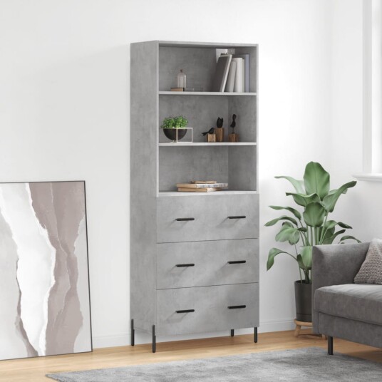 vidaXL Highboard betong grå 69,5x34x180 cm konstruert tre 8720845927608