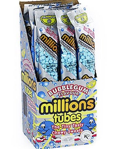 12 stk Millions Godteri Tube med Tyggegummismak   Hel Eske