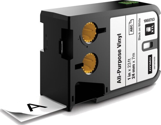 6 stk DYMO® XTL-tape, vinyl, 24 mm x 7 m, svart på hvitt