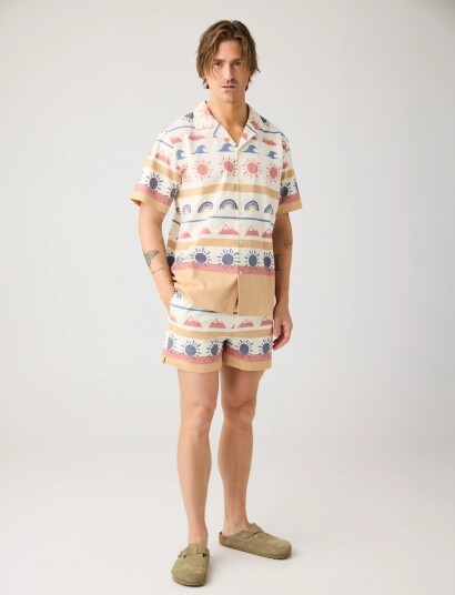 Knowledge Cotton Apparel Relaxed Print Short Sleeve Shirt   Multi/patterned   L