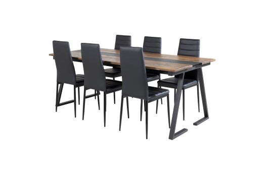 Venture Home Jakarta Spisegruppe 200 cm Rektangulær med 6 Slim Stoler Sort