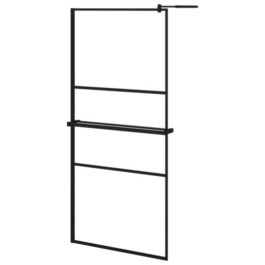 Dusjvegg med hylle svart 90x195 cm ESG-glass og aluminium