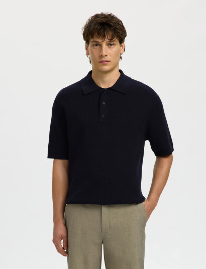 Selected Slhdane Ss Knit Relaxed Polo Noos   Black   XL