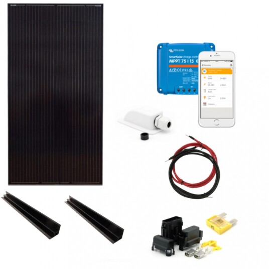 SKANBATT 166x68 220w HighVolt Black Mono komplett kit med Victron BT MPPT. SKANBATT 166x68 220w HighVolt Black Mono komplett kit med Victron BT MPPT.
