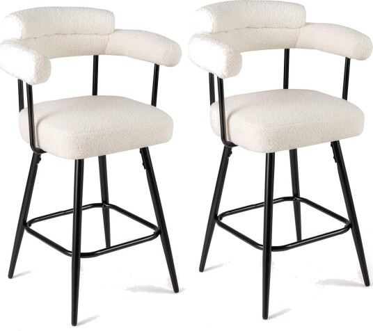 Hvite Bouclé barkrakker – 360 graders svingbar ergonomisk komfort Hvite Bouclé barkrakker – 360 graders svingbar ergonomisk komfort