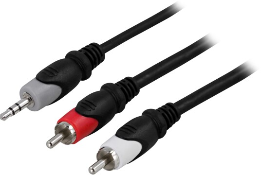 Deltaco Lydkabel 3.5mm til 2xRCA 1m Sort
