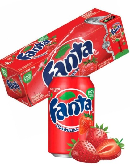 12 stk Fanta Strawberry 355 ml Hel Eske USA Import