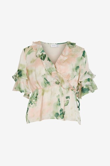 Vila Bluse viMolina 2/4 Flounce Wrap Beige Vila Bluse viMolina 2/4 Flounce Wrap Beige