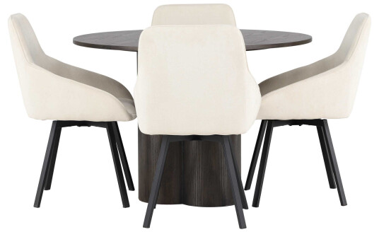 Venture Design Olivia & Rosie spisegruppe Beige/mokka 4 stoler & bord 110 cm