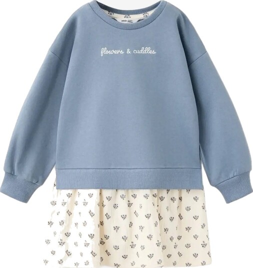 Mango Floral Sweatshirt Dress - MEDIUM BLUE - 12-18M