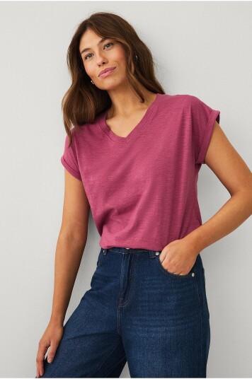 Ellos Collection Topp med v hals Rosa