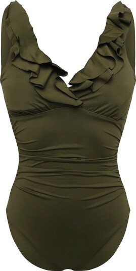 Lauren Ralph Lauren Swimwear Lrl Beach Club Ruffle Surplice Uw S   DARK OLIVE   40