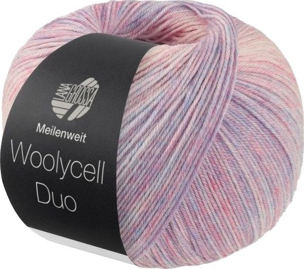 Lana Grossa Meilenweit 100 Woolycell Duo Garn 6003 Blå / Rosa / Krem