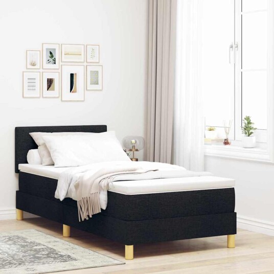 Box Spring Bed med Madrass & LED Svart 90x190 cm Stoff