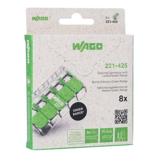 Wago Serie 221 Green Range 5x4mm² 8stk Wago Serie 221 Green Range 5x4mm² 8stk