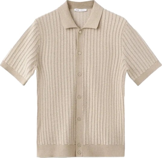Mango Structured Knit Polo Shirt 100% Cotton Beige XXL