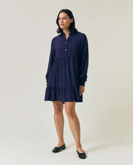 Lexington Clothing A-Line Jaquard Shirt Dress - Navy - M