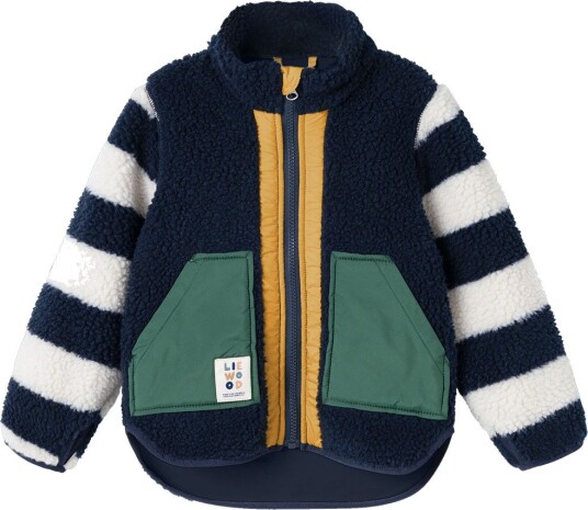 Liewood Fleecejakke Teddy Noam Pile Classic Navy/Multi Mix Liewood 1 år (80) Fleecejakke Grå Grønn Hvit Marineblå