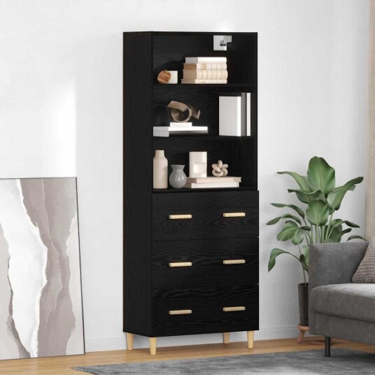  Høyskap med skuff Svart Eik 69,5 x 34 x 180 cm Konstruert tre