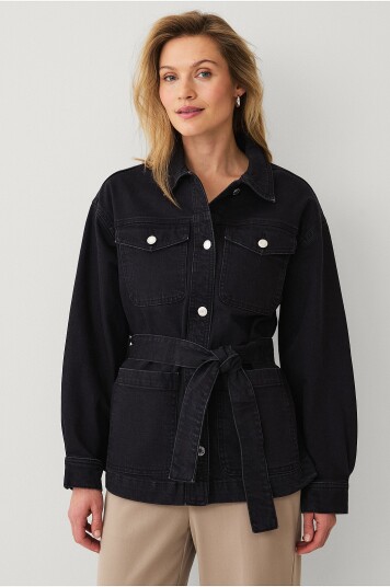 Ellos Collection Denim jakke med knytebelte Svart