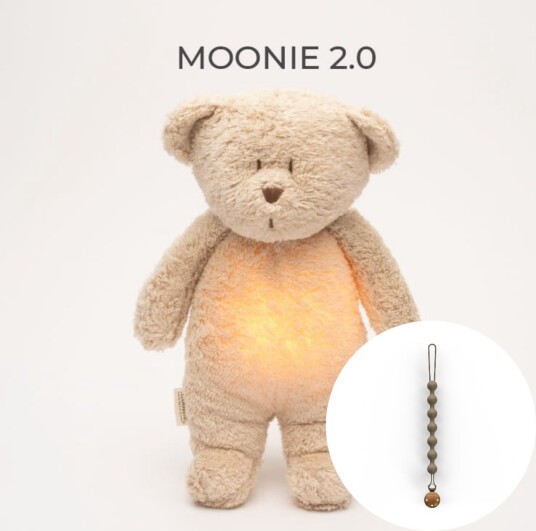 Moonie Bamse Smokkelenke + Moonie Friend 2.0 Organic Sand Natur Sovebamse Med Lyd Og Lys