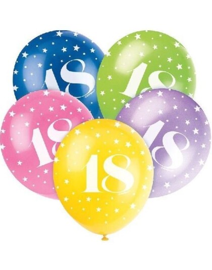 18 år 5 stk Flerfarget Ballonger med Stjerner 30 cm