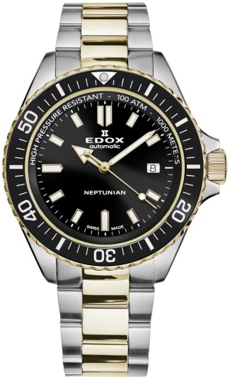 Edox Herreklokke 80120 357JM NID Neptunian Sort/Gulltonet stål Ø44