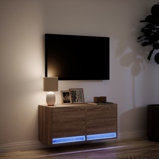 Vegghengt TV-benk med LED brun eik 80x31x35 cm 852361 Vegghengt TV-benk med LED brun eik 80x31x35 cm 852361