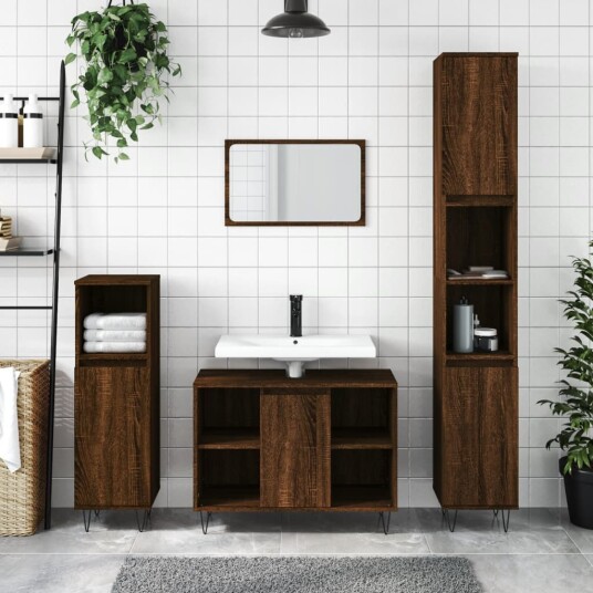  Baderomsskap brun eik 30x30x100 cm konstruert tre