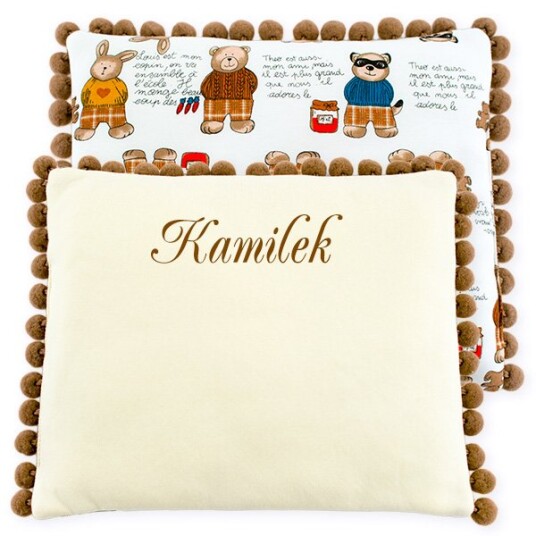 Bomullspute med dedikasjon kanin og bamse Bomullspute med dedikasjon kanin og bamse